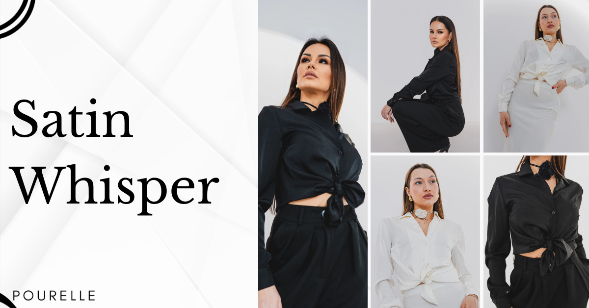 Satin Whisper – satynowa kolekcja POURELLE | Eleganckie koszule, spódnice i spodnie