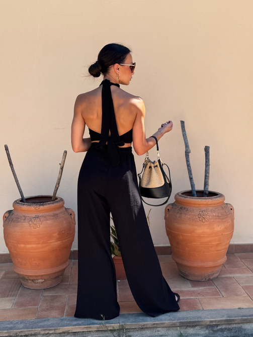 Maja Summer Trousers – linen and viscose trousers with wide legs and side slits, black