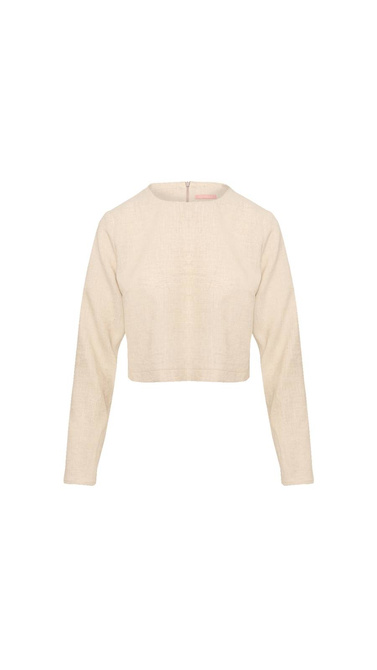 Lniana bluzka z długim rękawem i okrągłym dekoltem