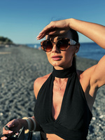 Top Maja - top typu halter wiązany na szyi i plecach z lnu i wiskozy kolor czarny