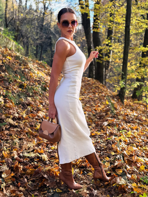 Sukienka prążkowana Senti - śmietankowa