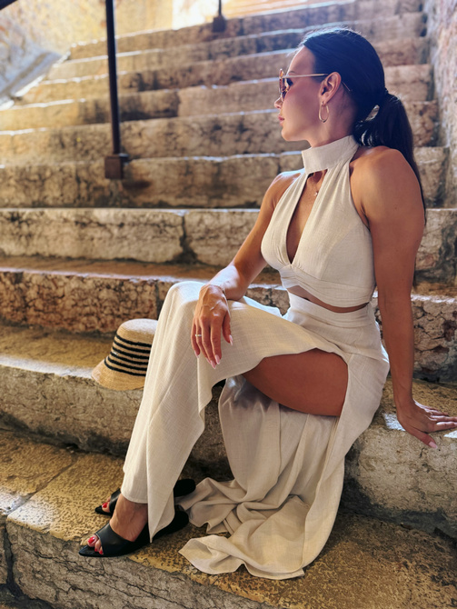 Maja Skirt – maxi skirt with slit in linen and viscose, light beige