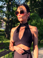 Top Maja - top typu halter wiązany na szyi i plecach z lnu i wiskozy kolor czarny