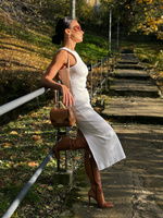 Sukienka prążkowana Senti - śmietankowa