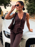 Linen Story Vest – Chocolate