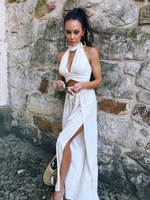 Maja Summer Trousers – wide-leg linen and viscose trousers with side slits, light beige
