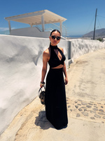 Maja Skirt – maxi skirt with slit in linen and viscose, black