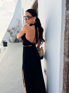 Maja Skirt – maxi skirt with slit in linen and viscose, black